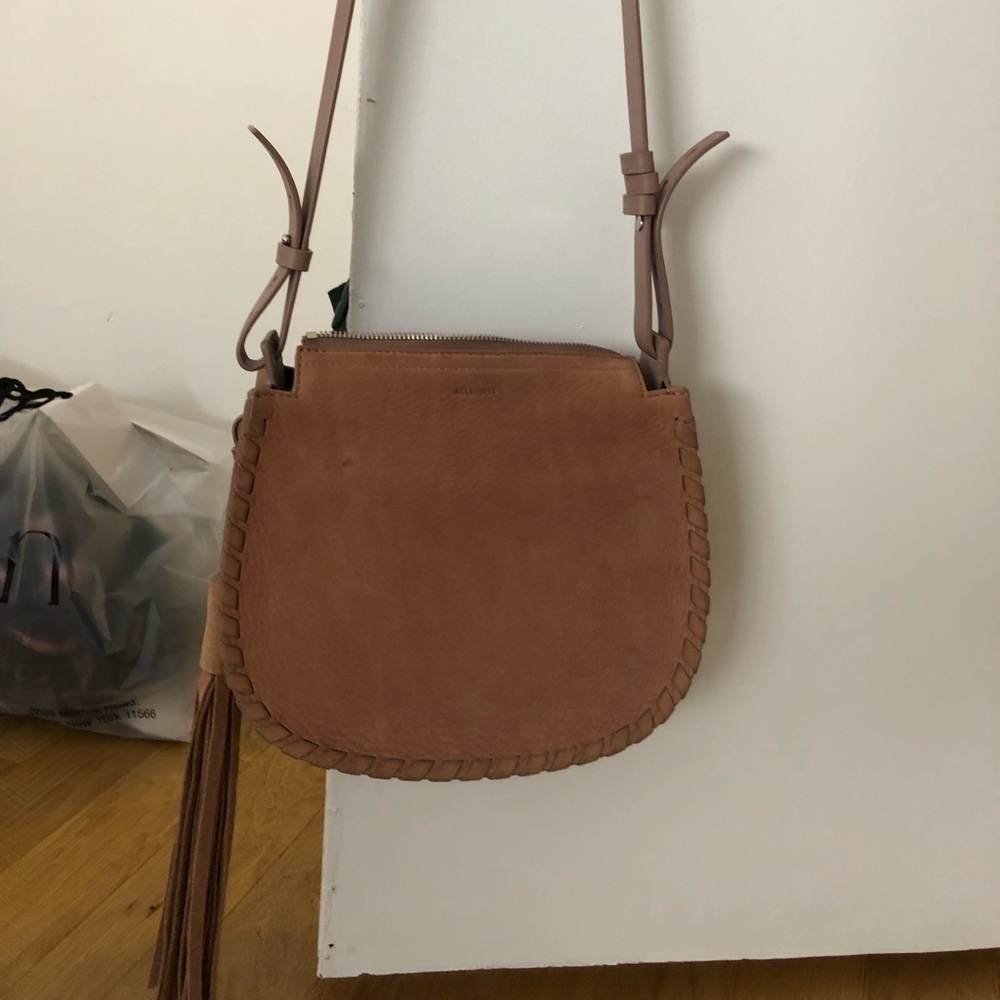 Allsaints suede pink crossbody